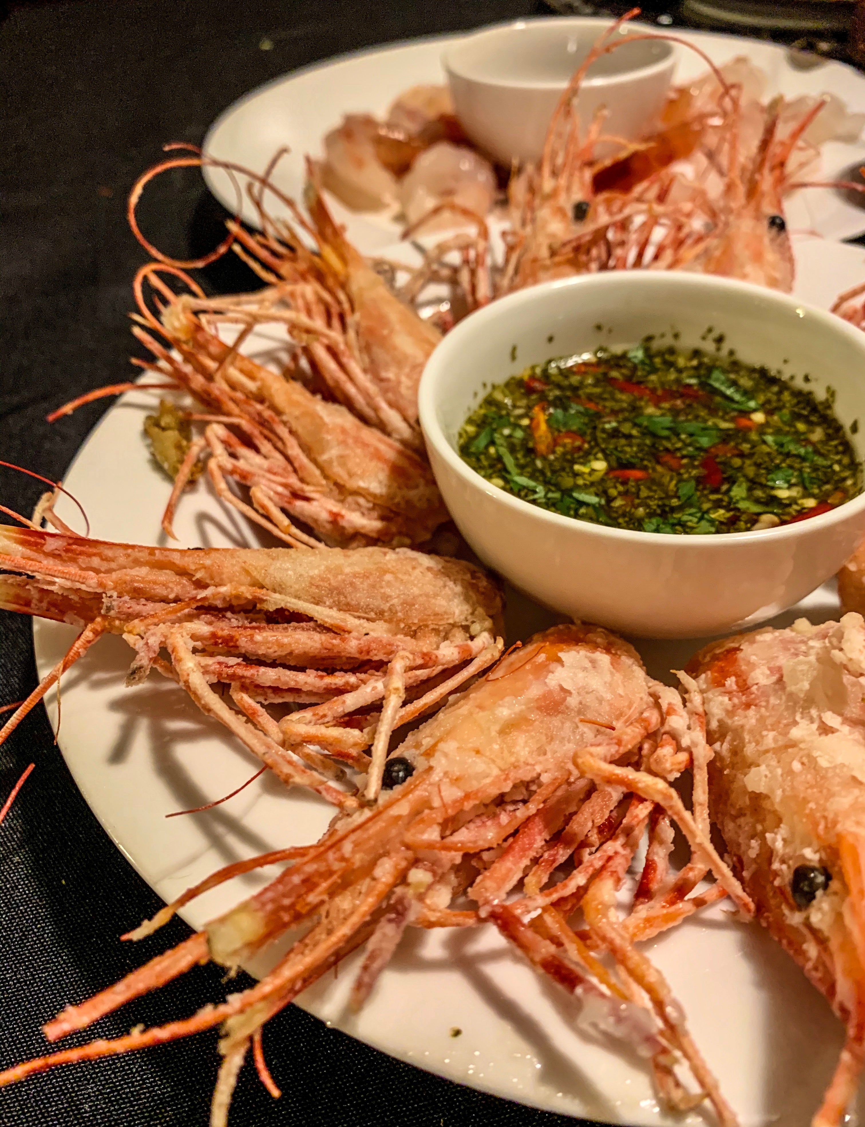 Deep Fried Sweet Shrimp Heads and Shrimp Sashimi