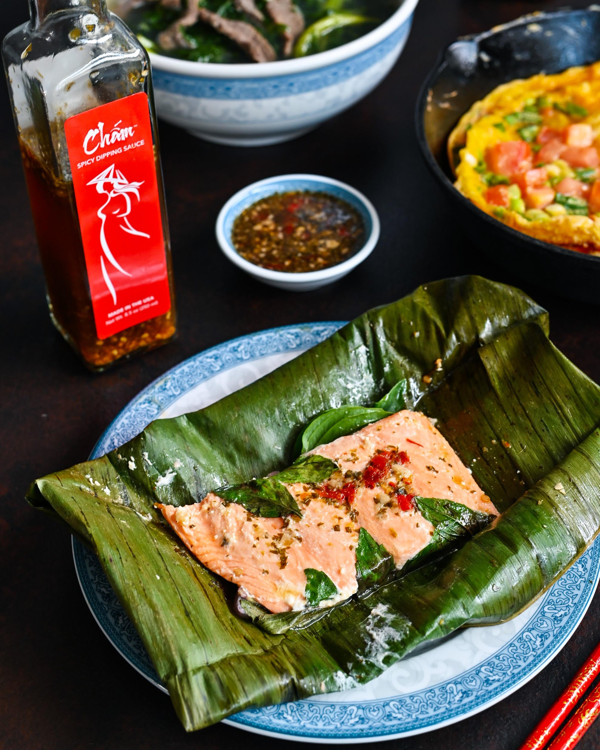 Baked Salmon in Banana Leaves– CHAM Dipping Sauce